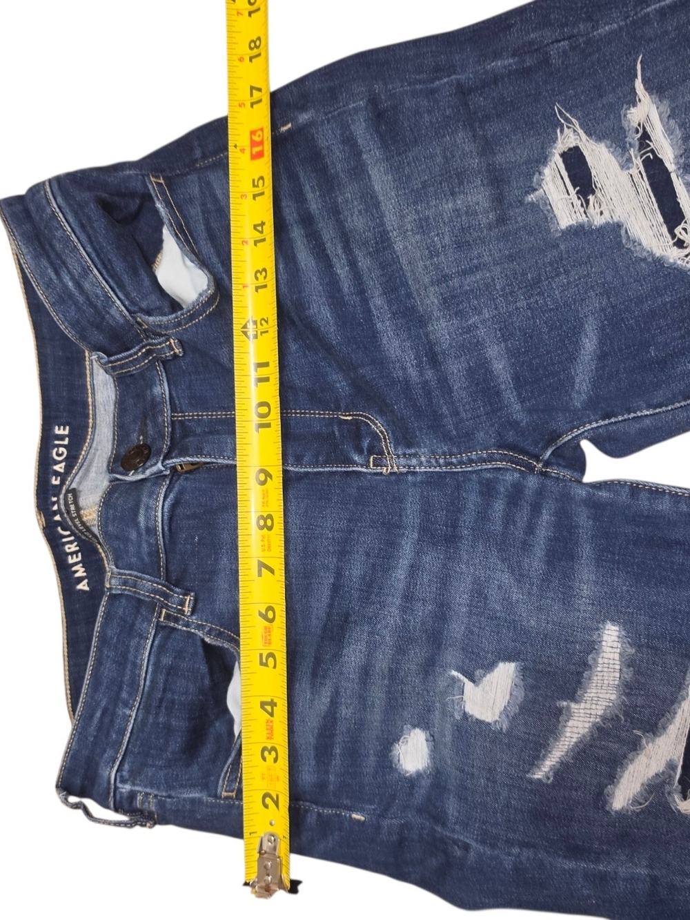 American Eagle Outfitters Distressed Dark Blue Skinny Jeans Size 12 - Picture 9 of 11